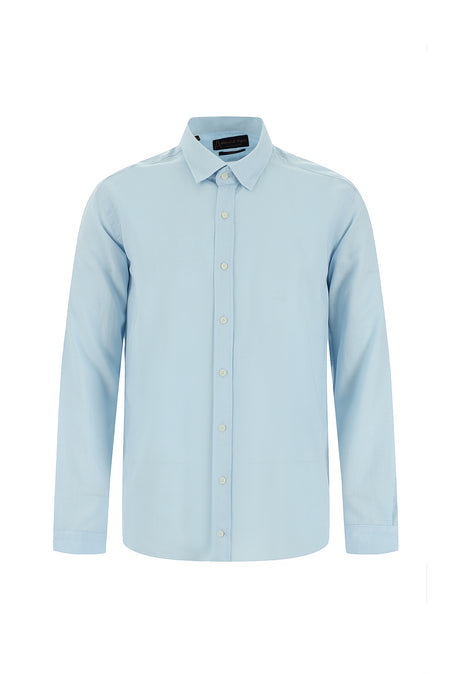 Uçuk Mavi Uzun Kol Slim Fit Dar Kesim Keten Gömlek