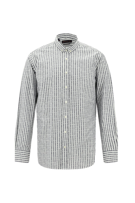 Açık Füme Uzun Kol Slim Fit Dar Kesim Çizgili Spor Pamuk Gömlek
