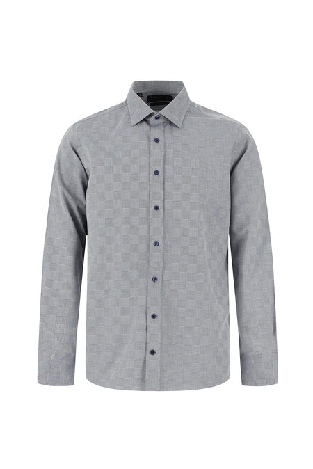 Koyu Lacivert Uzun Kol Slim Fit Dar Kesim Desenli Pamuk Gömlek