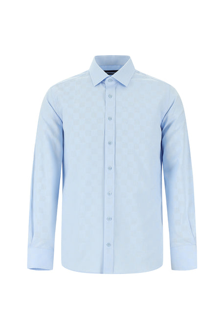 Uçuk Mavi Uzun Kol Slim Fit Dar Kesim Desenli Pamuk Gömlek