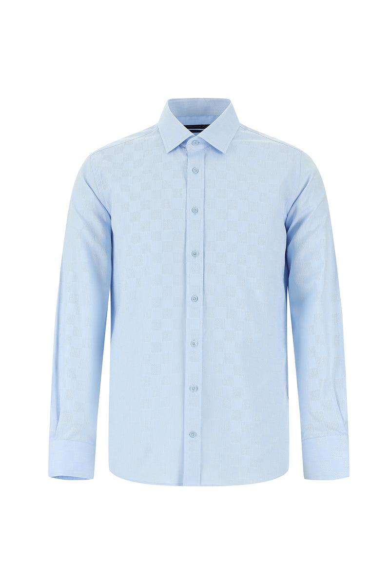 Uçuk Mavi Uzun Kol Slim Fit Dar Kesim Desenli Pamuk Gömlek