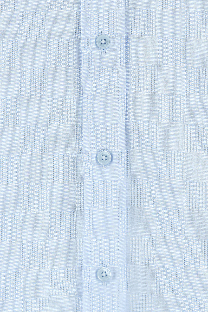 Uçuk Mavi Uzun Kol Slim Fit Dar Kesim Desenli Pamuk Gömlek