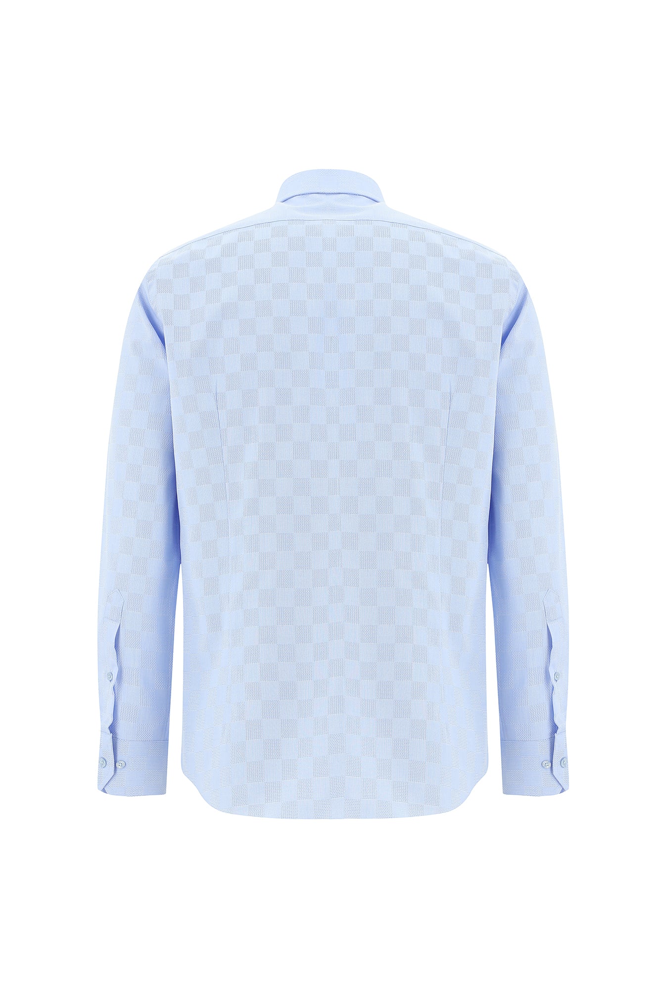 Açık Mavi Uzun Kol Slim Fit Dar Kesim Desenli Pamuk Gömlek