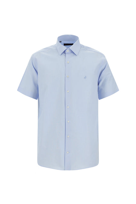 Açık Mavi Kısa Kol Regular Fit Desenli Pamuk Gömlek