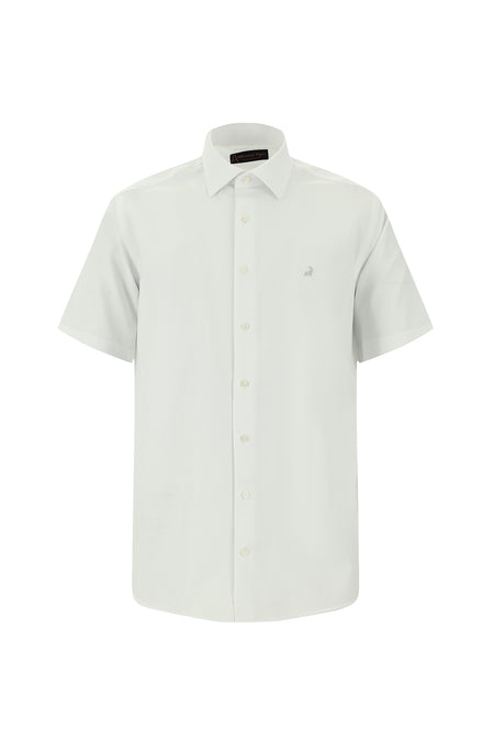 Beyaz Kısa Kol Regular Fit Desenli Pamuk Gömlek