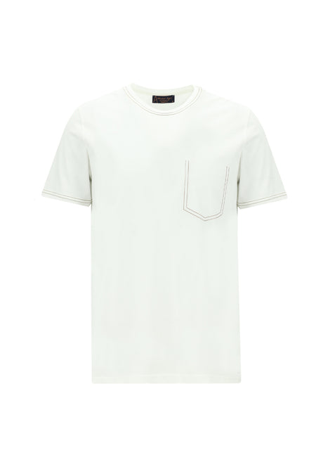 Kırık Beyaz Bisiklet Yaka Regular Fit Desenli Pamuk T-shirt
