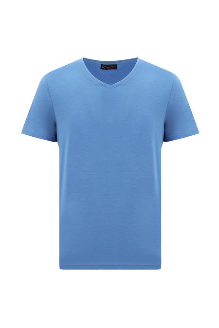 Havacı Mavi V Yaka Slim Fit Dar Kesim T-shirt