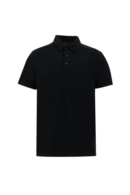 Siyah Polo Yaka Regular Fit Pamuk T-shirt