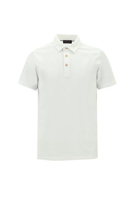 Kırık Beyaz Polo Yaka Regular Fit Pamuk T-shirt