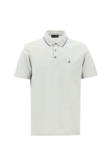 Açık Gri Polo Yaka Regular Fit Nakışlı Merserize Pamuk T-shirt