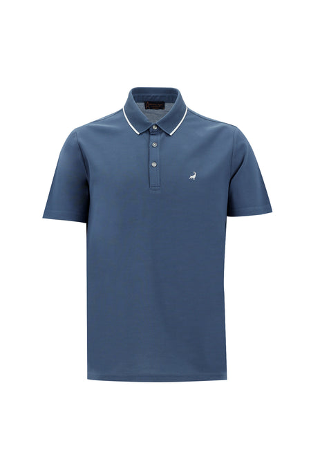 Mavi Polo Yaka Regular Fit Nakışlı Merserize Pamuk T-shirt