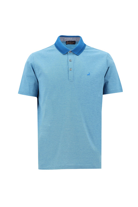 Aqua Mavisi Polo Yaka Regular Fit Nakışlı Merserize Pamuk T-shirt