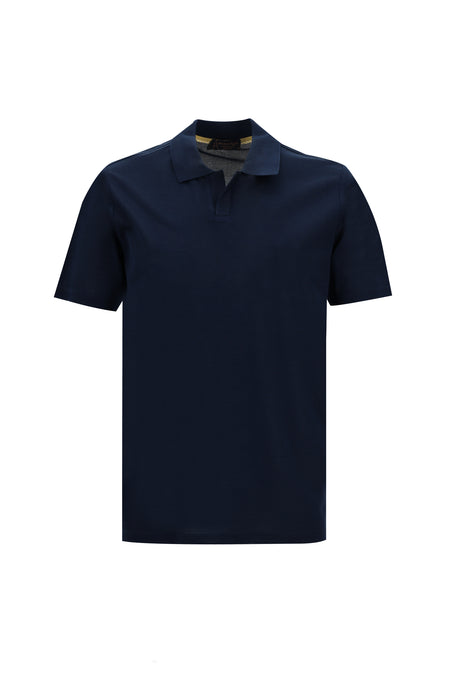 Orta Lacivert Polo Yaka Regular Fit Merserize Pamuk T-shirt