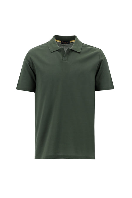 Orta Haki Polo Yaka Regular Fit Merserize Pamuk T-shirt