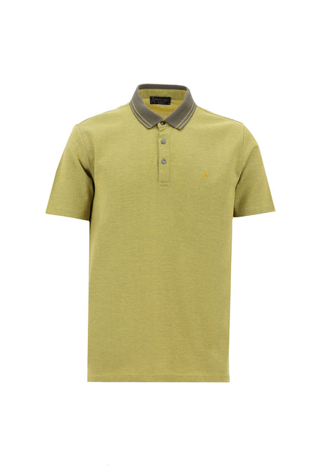 Açık Sarı Polo Yaka Regular Fit Nakışlı Merserize Pamuk T-shirt