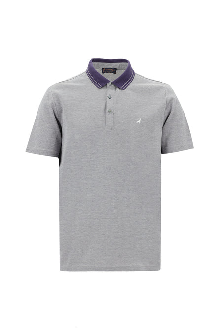 Orta Mor Polo Yaka Regular Fit Nakışlı Merserize Pamuk T-shirt