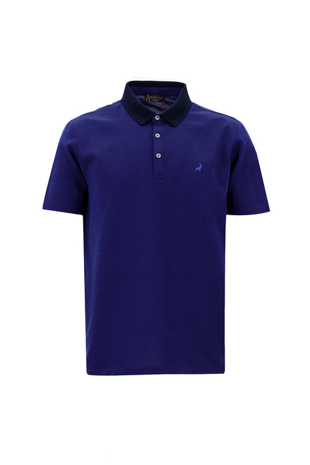 Koyu Mor Polo Yaka Regular Fit Nakışlı Merserize Pamuk T-shirt