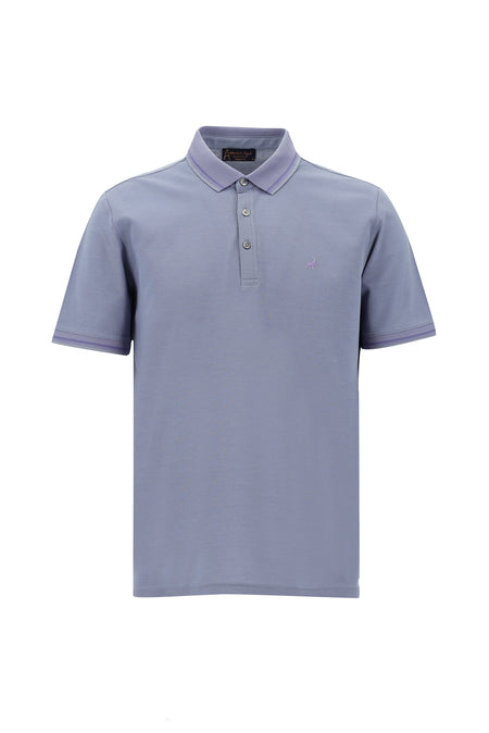 Açık Mavi Polo Yaka Regular Fit Nakışlı Merserize Pamuk T-shirt