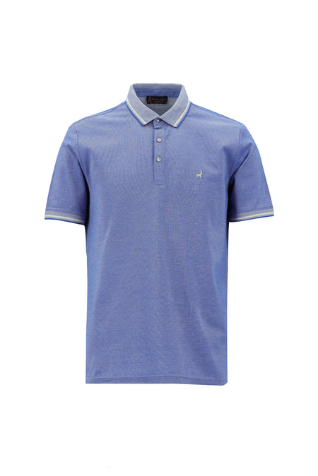 Kobalt Mavi Polo Yaka Regular Fit Nakışlı Merserize Pamuk T-shirt