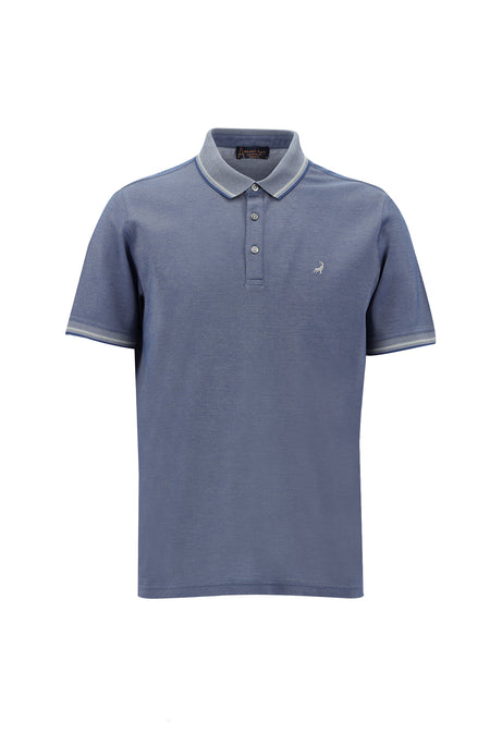 Koyu Mavi Polo Yaka Regular Fit Nakışlı Merserize Pamuk T-shirt