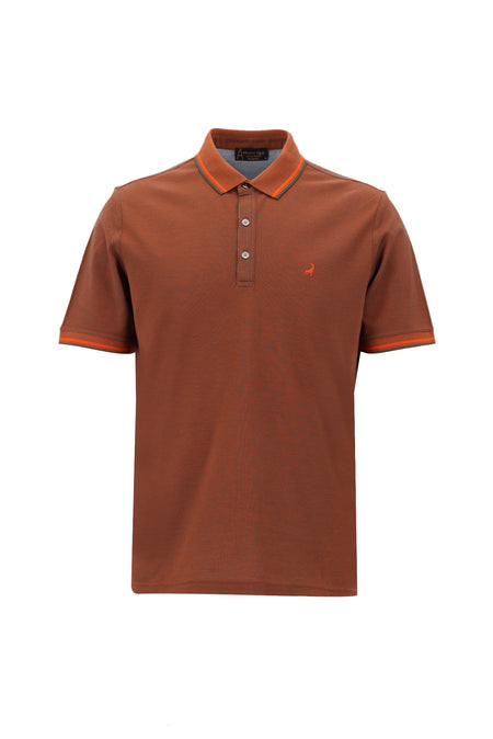 Açık Kahve Polo Yaka Regular Fit Nakışlı Merserize Pamuk T-shirt