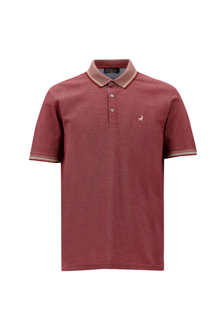 Koyu Bordo Polo Yaka Regular Fit Nakışlı Merserize Pamuk T-shirt