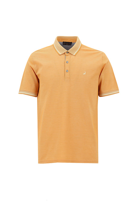Açık Turuncu Polo Yaka Regular Fit Nakışlı Merserize Pamuk T-shirt