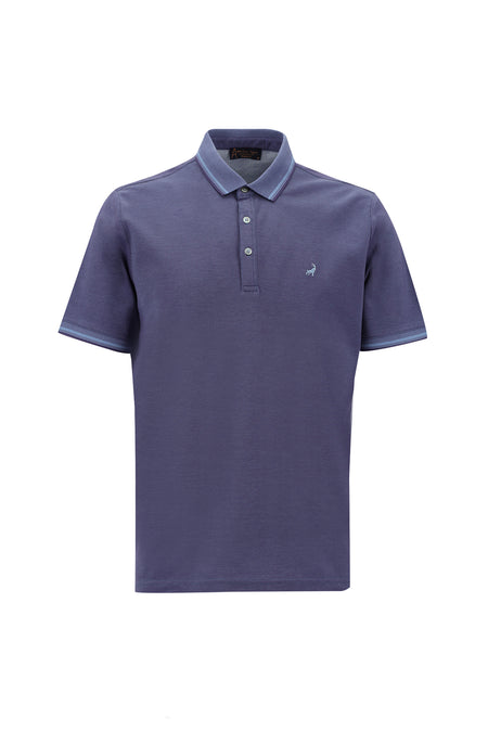 Mor Polo Yaka Regular Fit Nakışlı Merserize Pamuk T-shirt