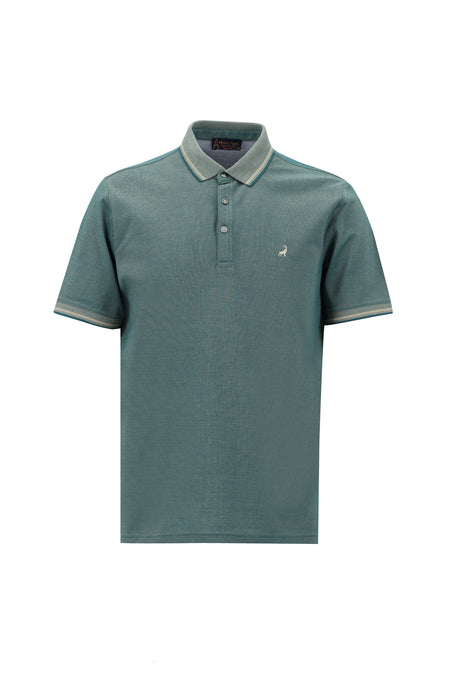 Koyu Yeşil Polo Yaka Regular Fit Nakışlı Merserize Pamuk T-shirt
