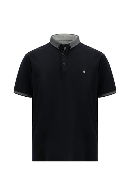 Koyu Lacivert Regular Fit Desenli Nakışlı Pamuklu Polo Yaka T-shirt