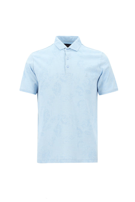 Açık Mavi Polo Yaka Regular Fit Desenli Nakışlı T-shirt