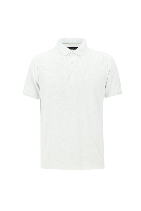 Kırık Beyaz Polo Yaka Regular Fit Desenli Pamuklu T-shirt