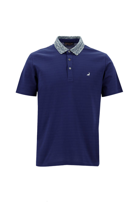 Koyu Mavi Polo Yaka Slim Fit Dar Kesim Desenli Nakışlı Merserize Pamuk T-shirt