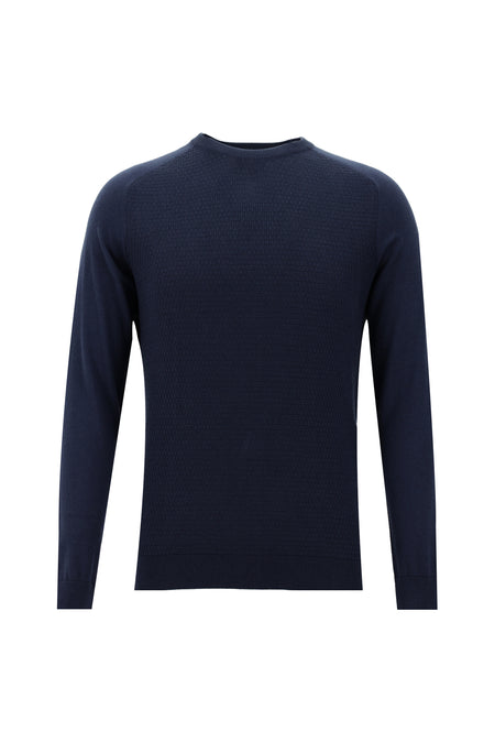 Siyah Lacivert Bisiklet Yaka Slim Fit Dar Kesim Pamuklu Triko Kazak