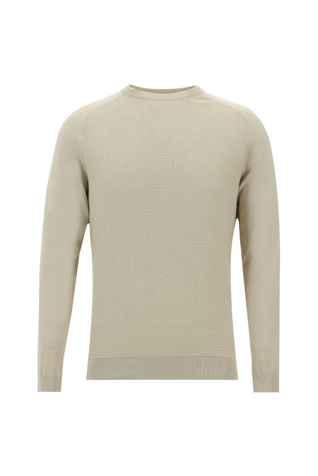 Açık Bej Bisiklet Yaka Slim Fit Dar Kesim Pamuklu Triko Kazak