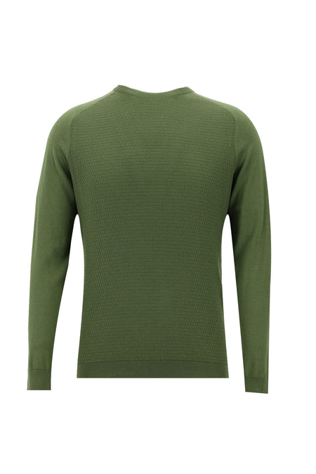 Yağ Yeşili-Olive Bisiklet Yaka Slim Fit Dar Kesim Pamuklu Triko Kazak