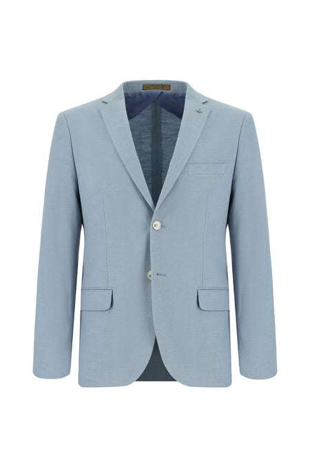 Açık Mavi Super Slim Fit Ekstra Dar Kesim Yünlü Klasik Ceket