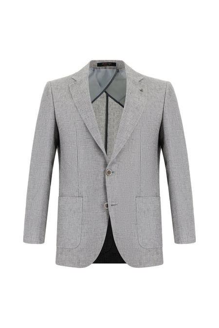 Orta Gri Regular Fit Desenli Keten Ceket