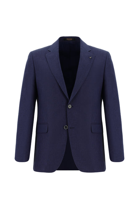 Orta Lacivert Slim Fit Dar Kesim Klasik Keten Ceket