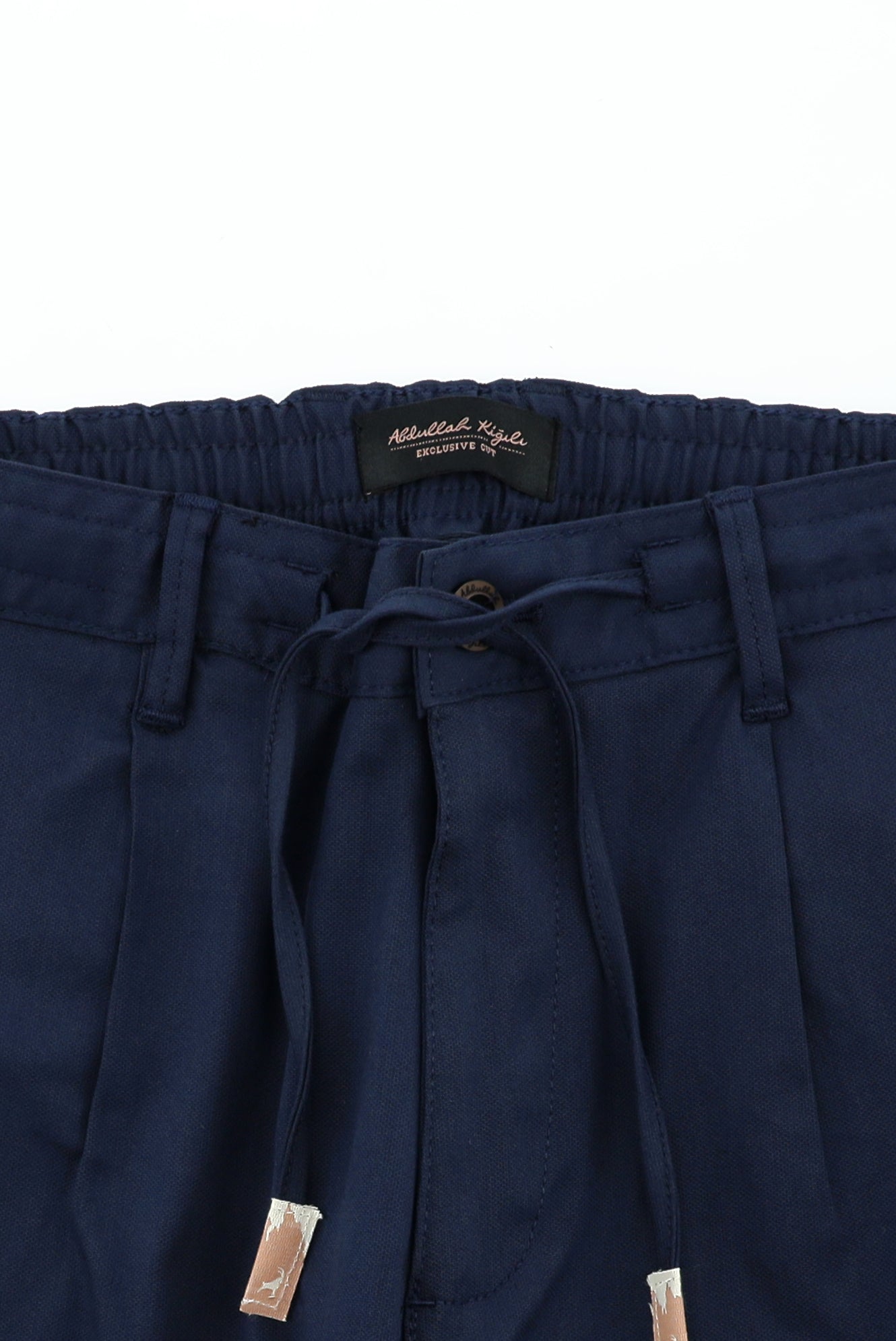 Orta Lacivert Regular Fit Likralı Beli Lastikli İpli Pantolon