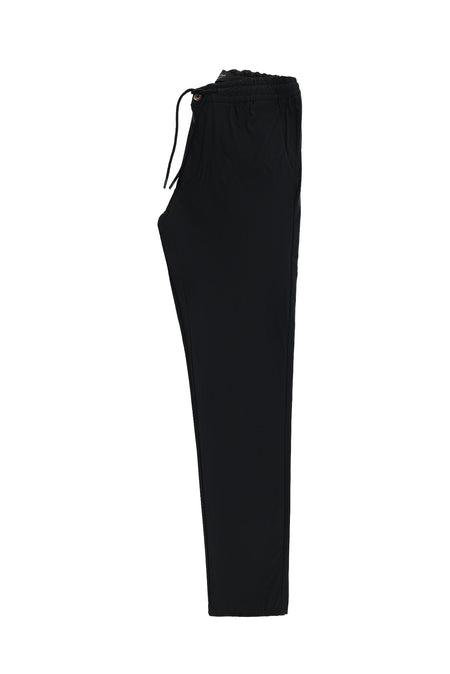 Siyah Slim Fit Dar Kesim Likralı Beli Lastikli İpli Pantolon