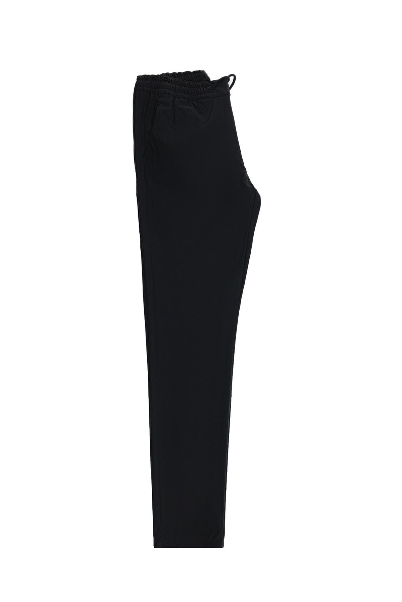 Siyah Slim Fit Dar Kesim Likralı Beli Lastikli İpli Pantolon
