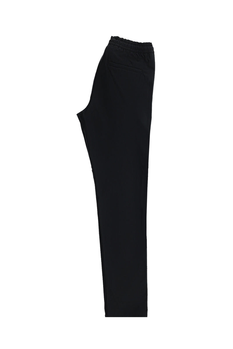 Siyah Slim Fit Dar Kesim Likralı Beli Lastikli İpli Pantolon