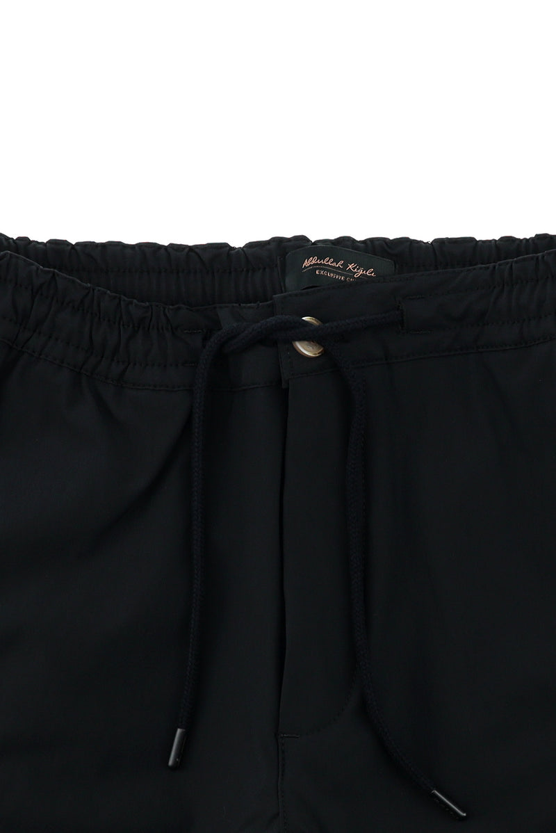 Siyah Slim Fit Dar Kesim Likralı Beli Lastikli İpli Pantolon