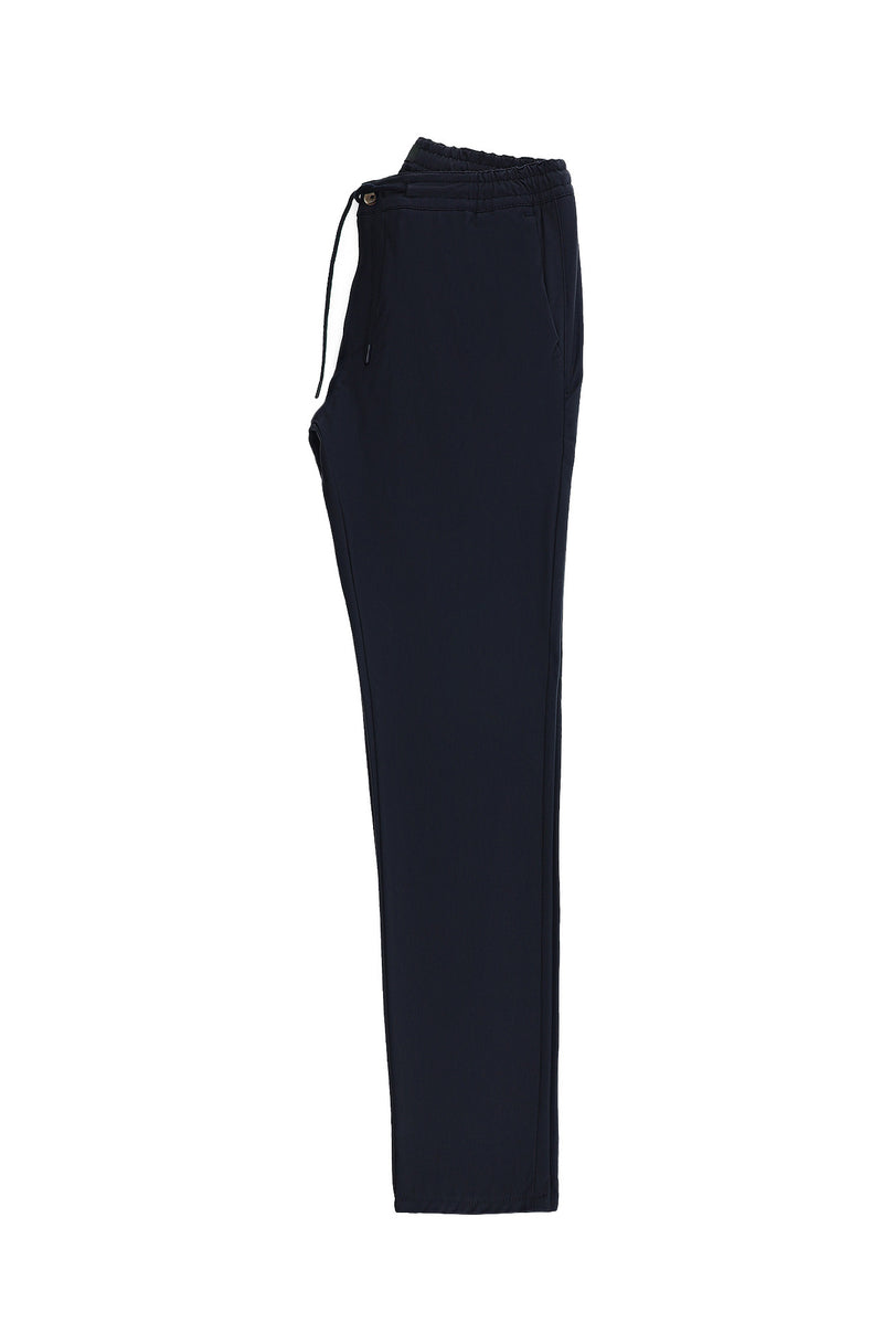 Koyu Lacivert Slim Fit Dar Kesim Likralı Beli Lastikli İpli Pantolon
