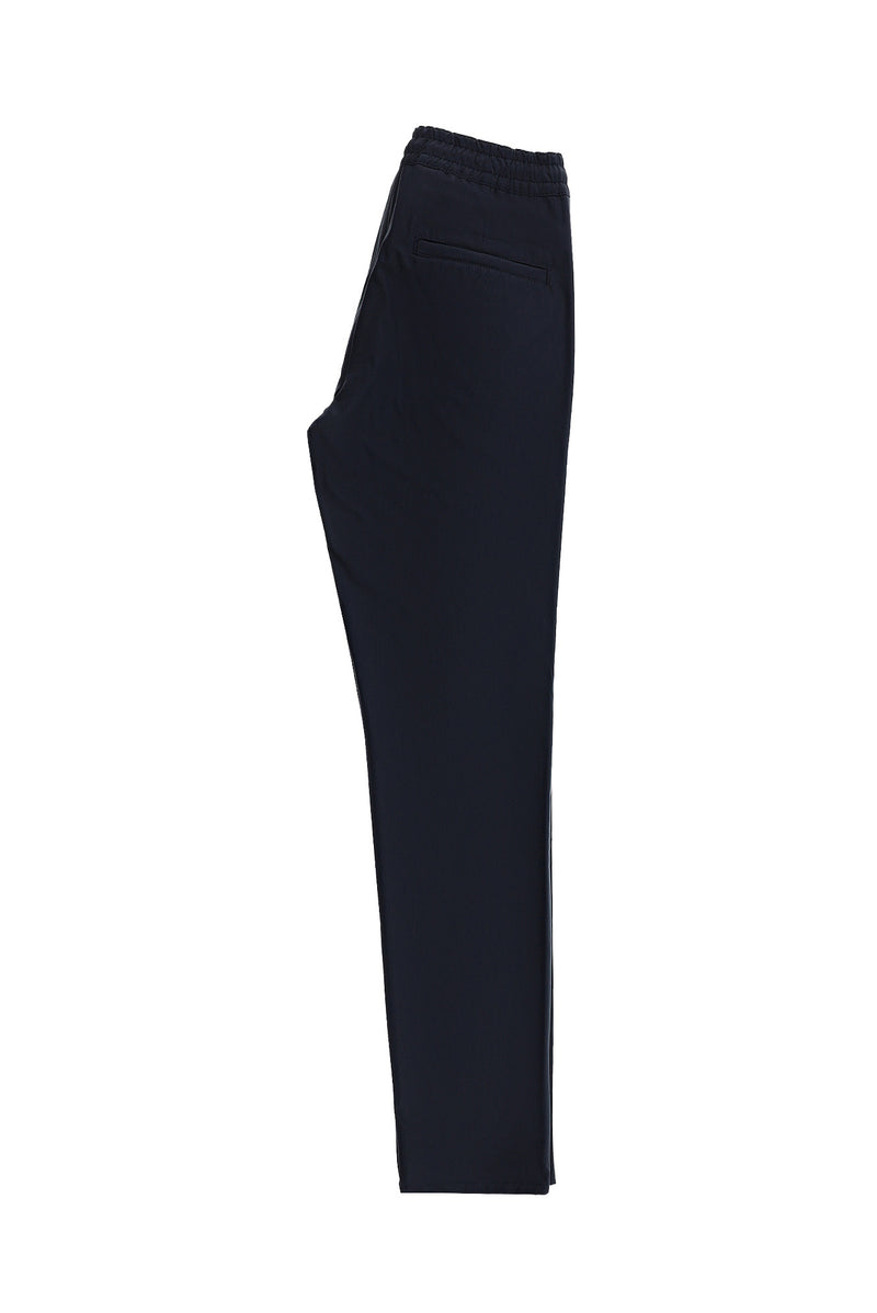 Koyu Lacivert Slim Fit Dar Kesim Likralı Beli Lastikli İpli Pantolon
