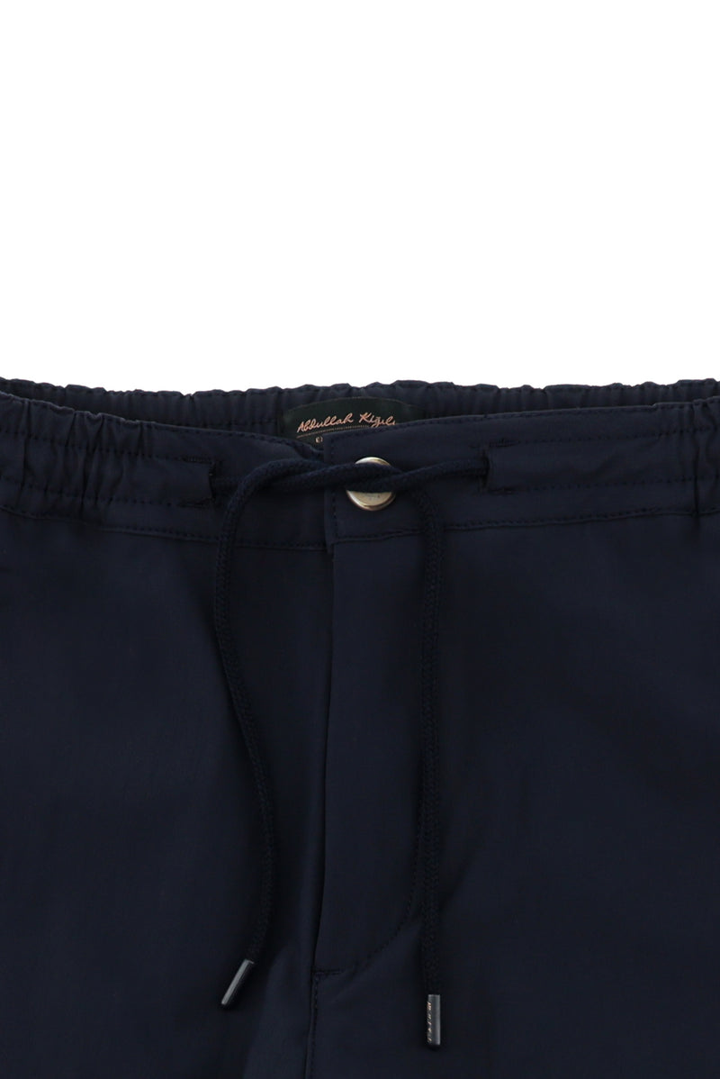 Koyu Lacivert Slim Fit Dar Kesim Likralı Beli Lastikli İpli Pantolon