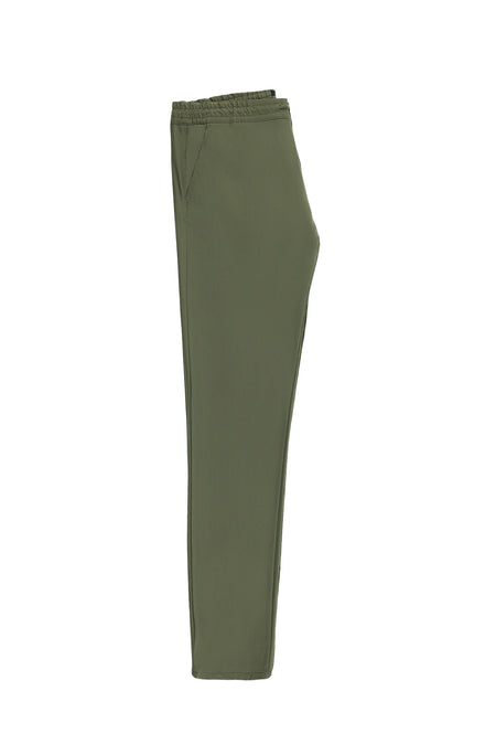 Orta Haki Slim Fit Dar Kesim Likralı Beli Lastikli İpli Pantolon