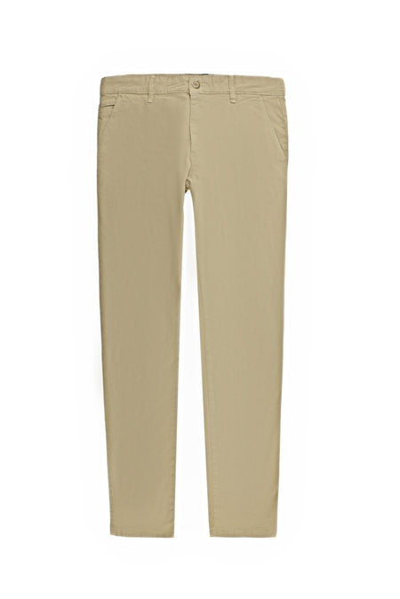 Açık Bej Slim Fit Dar Kesim Desenli Likralı Kanvas / Chino Pantolon