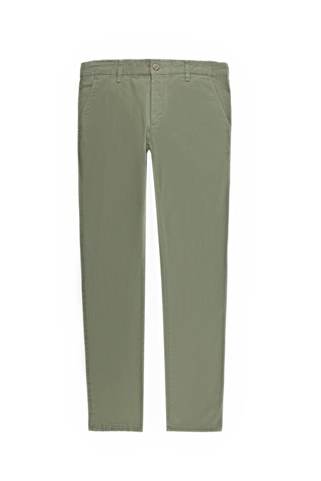 Orta Haki Slim Fit Dar Kesim Desenli Likralı Kanvas / Chino Pantolon